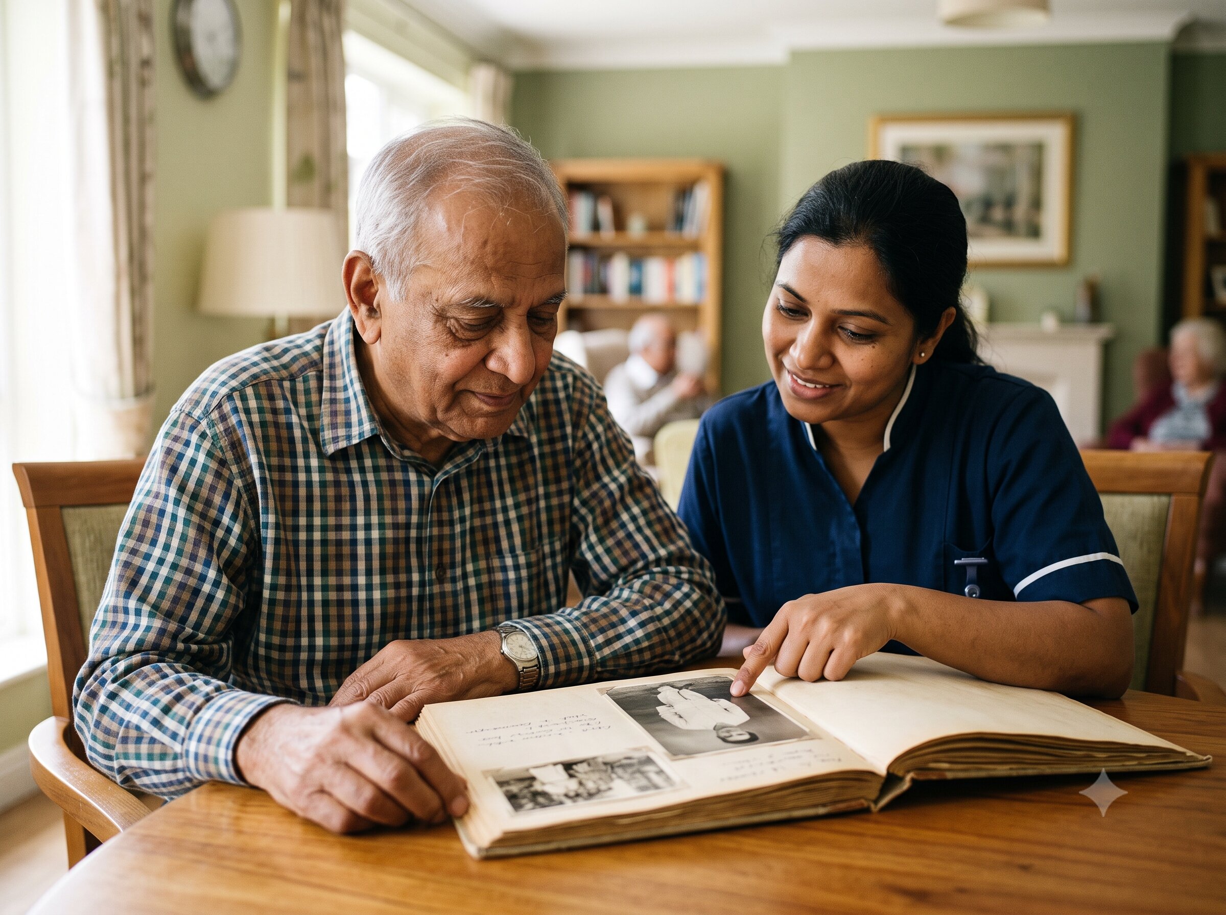 A caregiver assisting a resident, representing memory care at Novara Senior Living