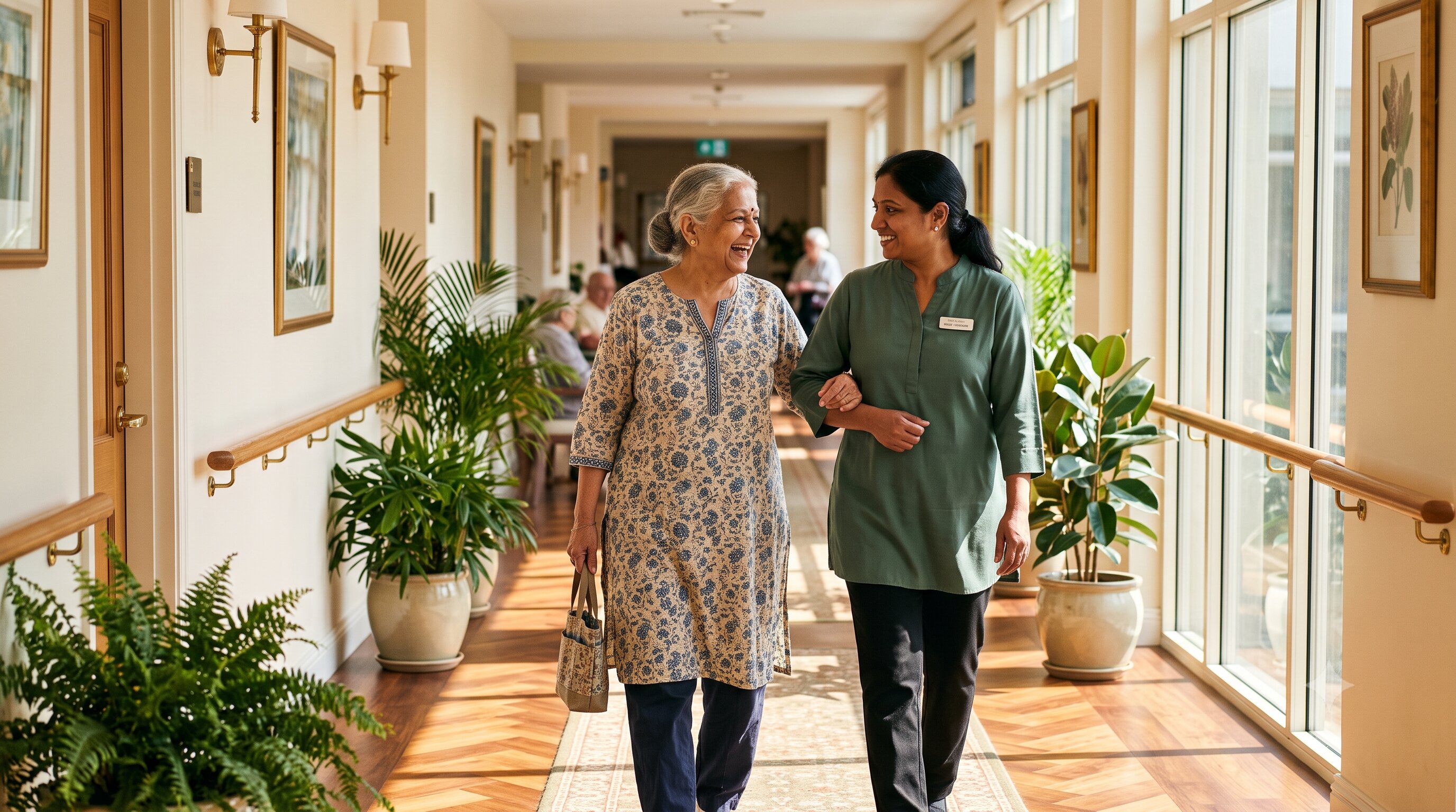 A caregiver providing assisted living at Novara Senior Living