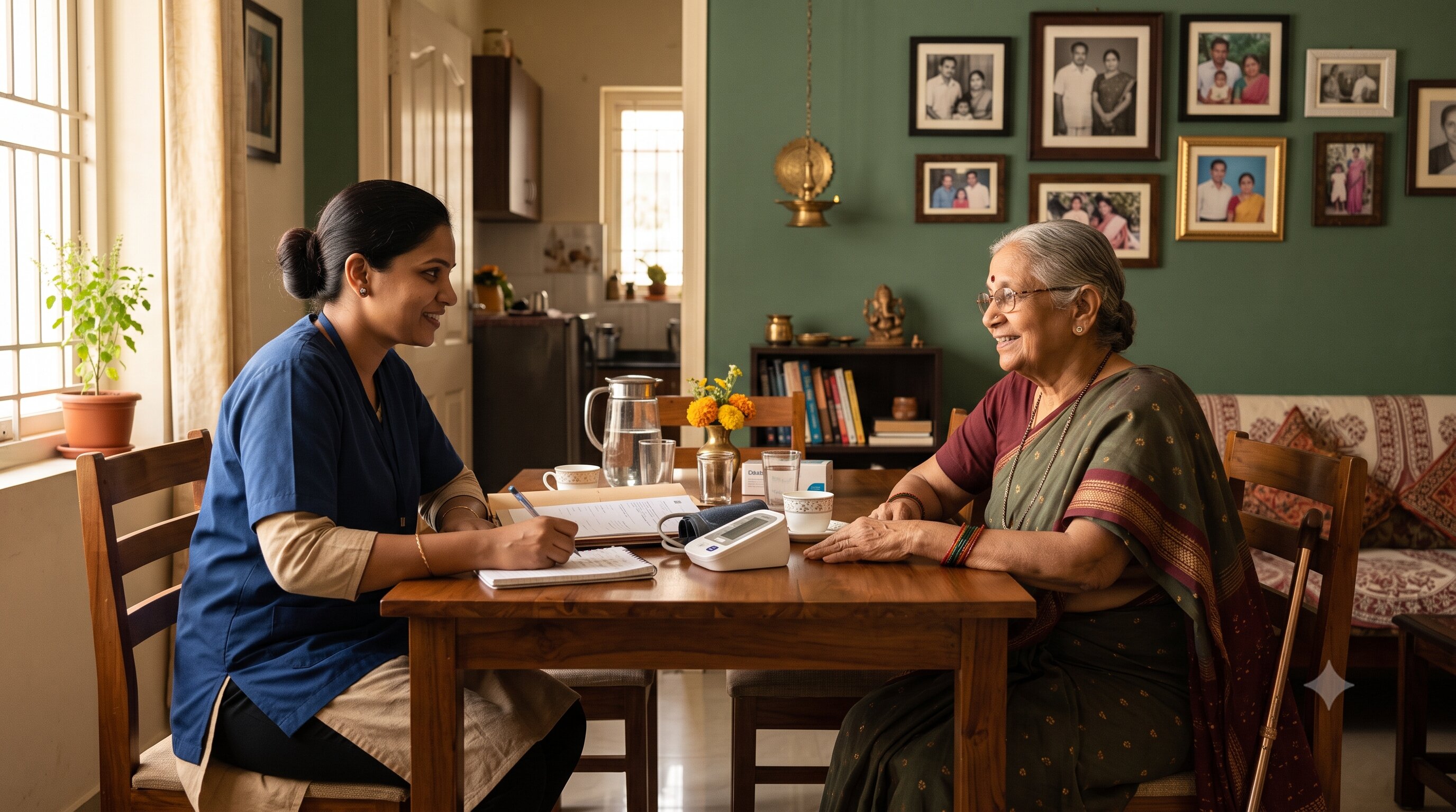 A caregiver providing home health care at Novara Senior Living